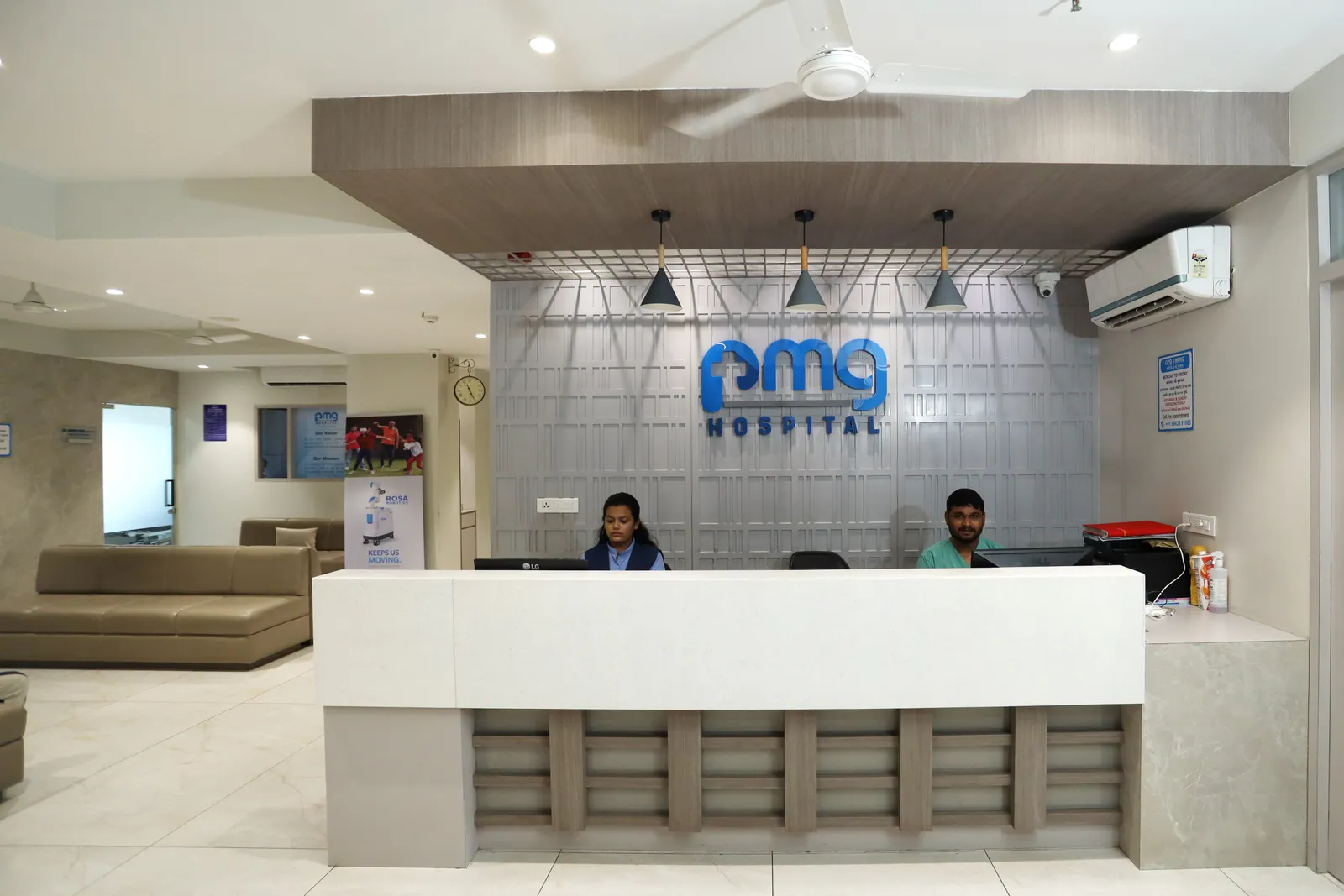 Front desk team at PMG Orthopedic Hospital, Gota, Ahmedabad