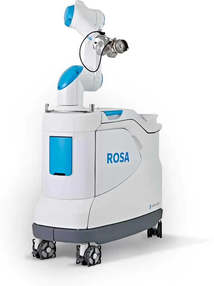 Illustration of the ROSA robotic surgical assistant used for knee replacement at PMG Orthopedic Hospital, Ahmedabad